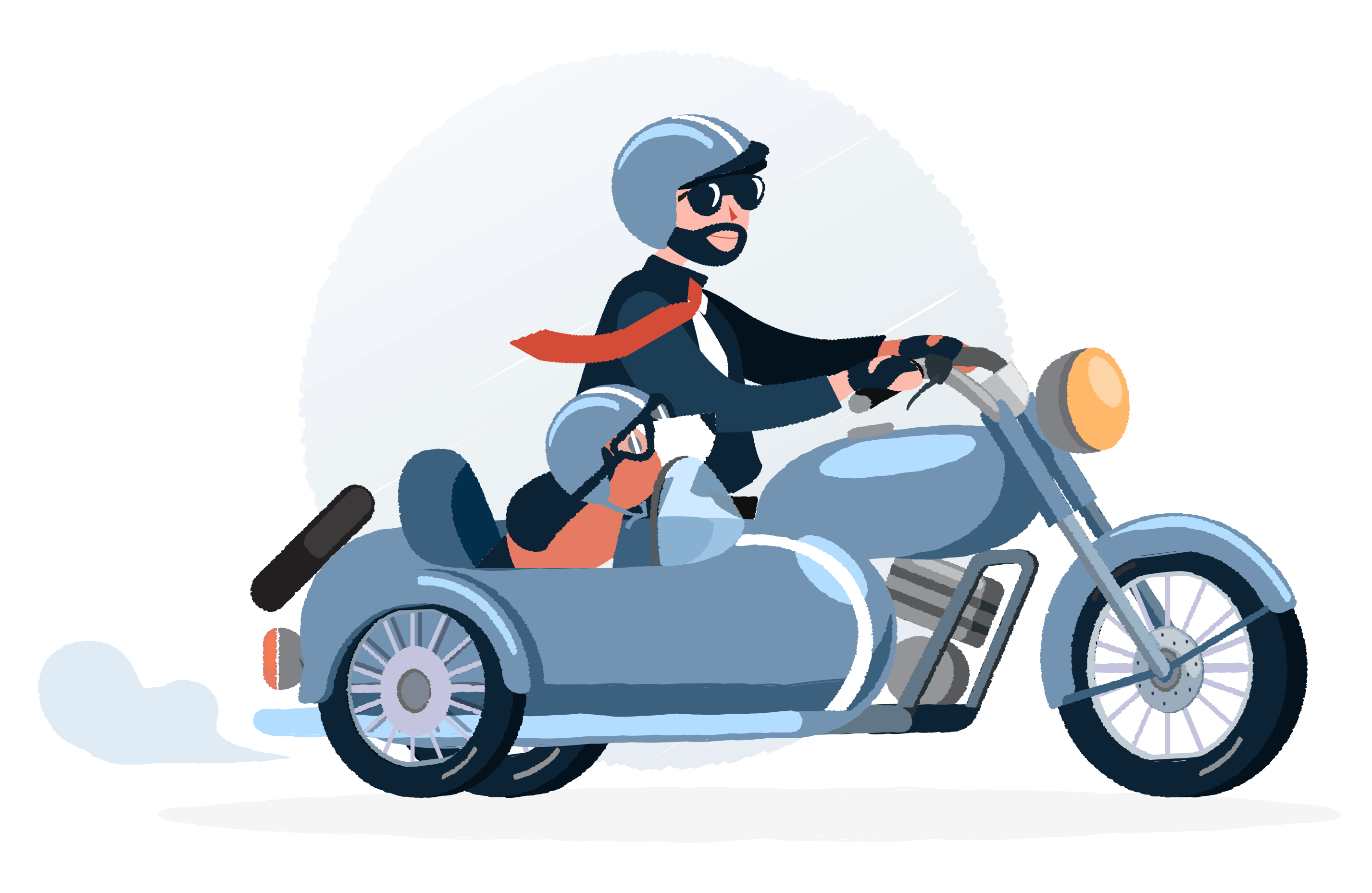 Image of frustrated business man with sidecar Beagle to the rescue